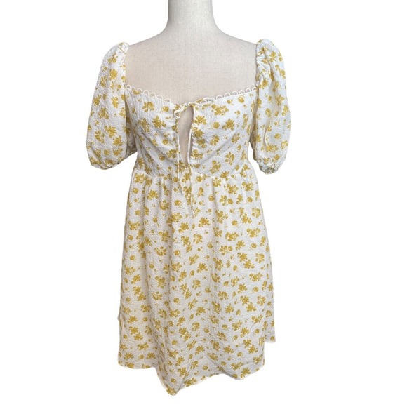 Sabo Yellow Floral‎ Coquette Dress Short Milkmaid Peasant Small 4 6 Peasant Med - Picture 1 of 4